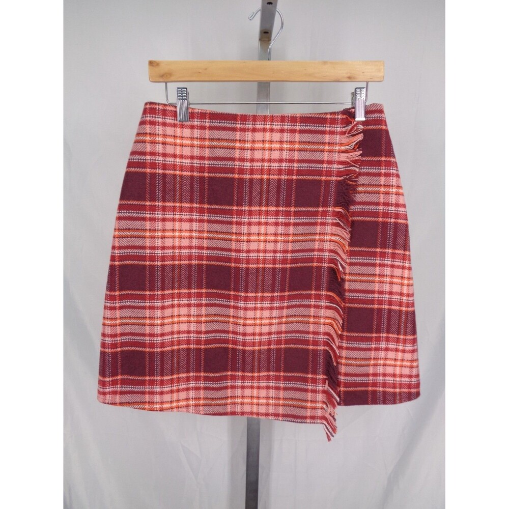 St Johns Bay Plaid Flannel Fringe Faux Wrap Skirt Size 4 New